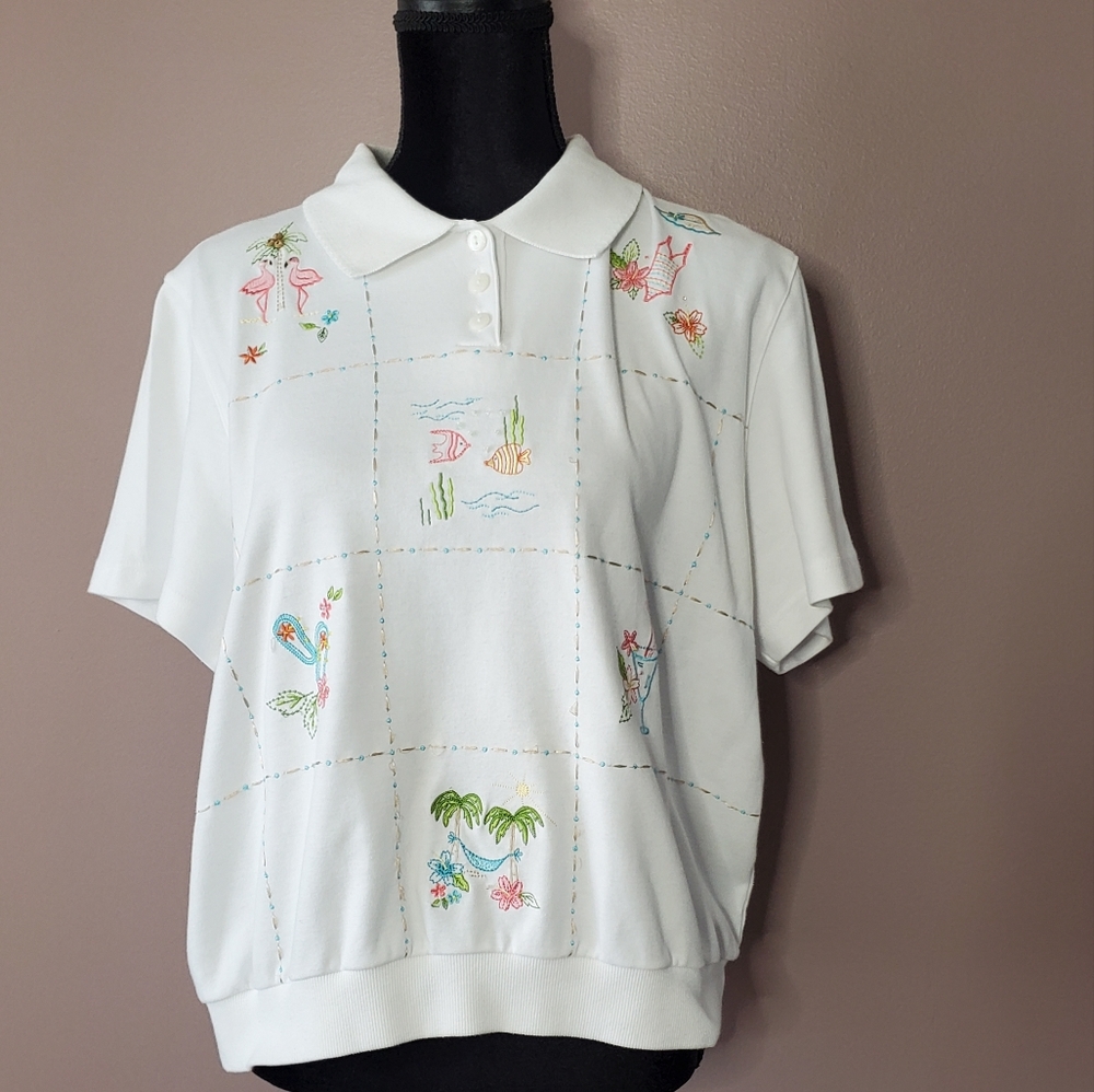 Alfred Dunner Tropical Beach Polo Petite XL